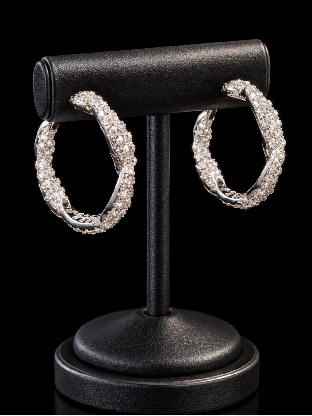 Silver Crystal Pavé Hoop Earrings - Women's Jewelry